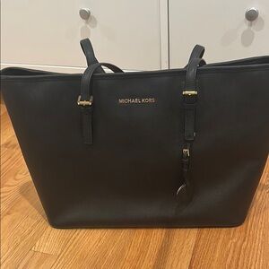 Michael Kors Black Saffiano Leather Tote with Gold Hardware